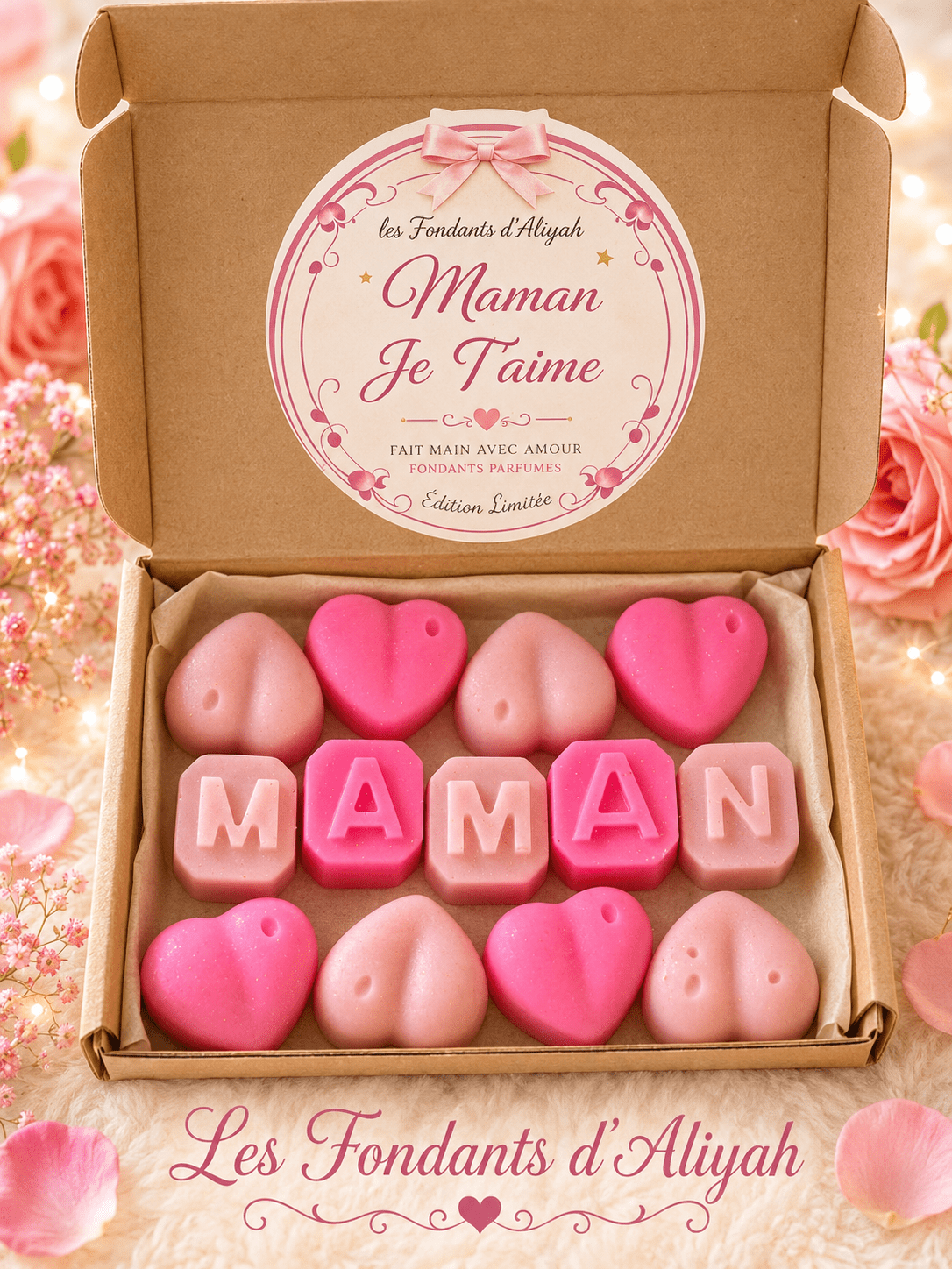 Coffret fondants parfumés "Maman Je t’aime" – Cadeau Fête des Mères – Cire de coco – Fait main - Les Fondants d'Aliyah - Coffrets fondants parfumés