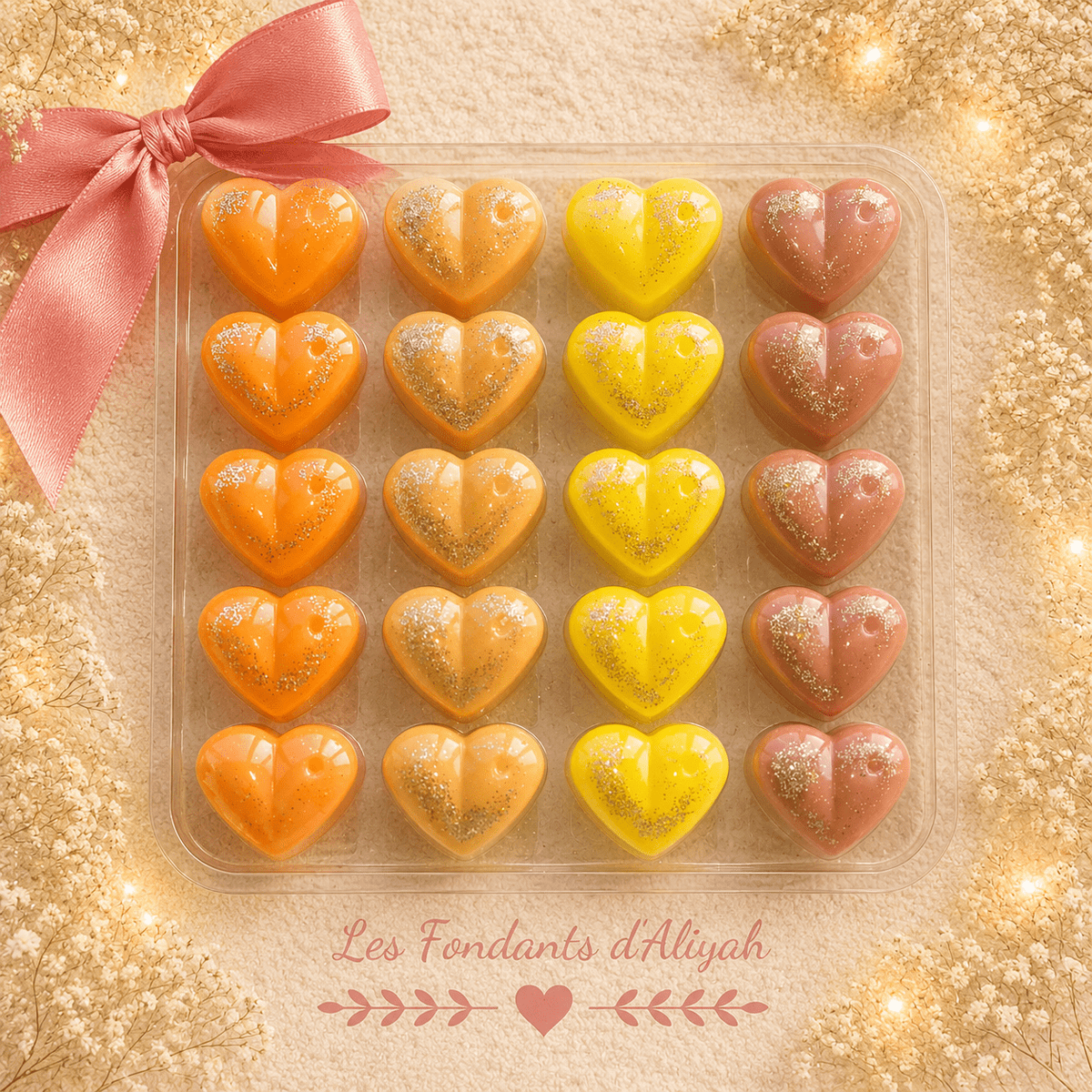 Coffret Clamshell – 20 Fondants Parfumés en Forme de Cœurs en cire végétale artisanale - Les Fondants d'Aliyah - Fondant parfumé