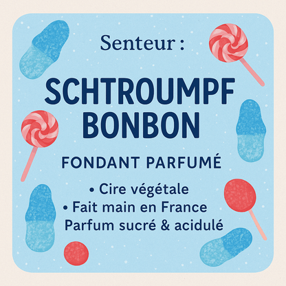 Fondant parfumé Schtroumpf Bonbon - Cire végétale artisanale sucrée et régressive - Les Fondants d'Aliyah - Fondant parfumé