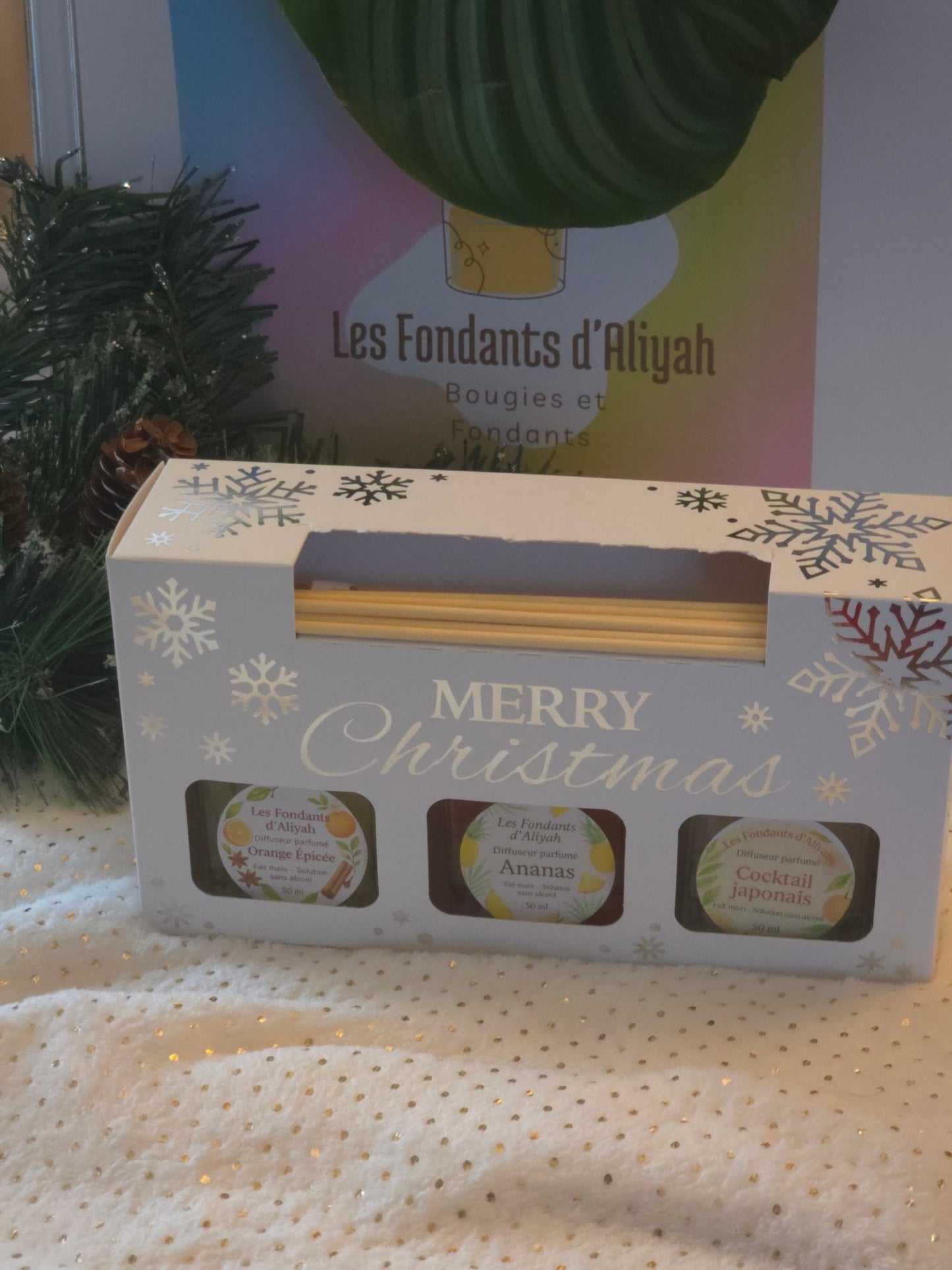 Coffret Noël : Lot de 3 Diffuseurs à Bâtonnets 50 ml | Edition Merry Christmas | Les Fondants d’Aliyah - Les Fondants d'Aliyah - Parfum d'ambiance