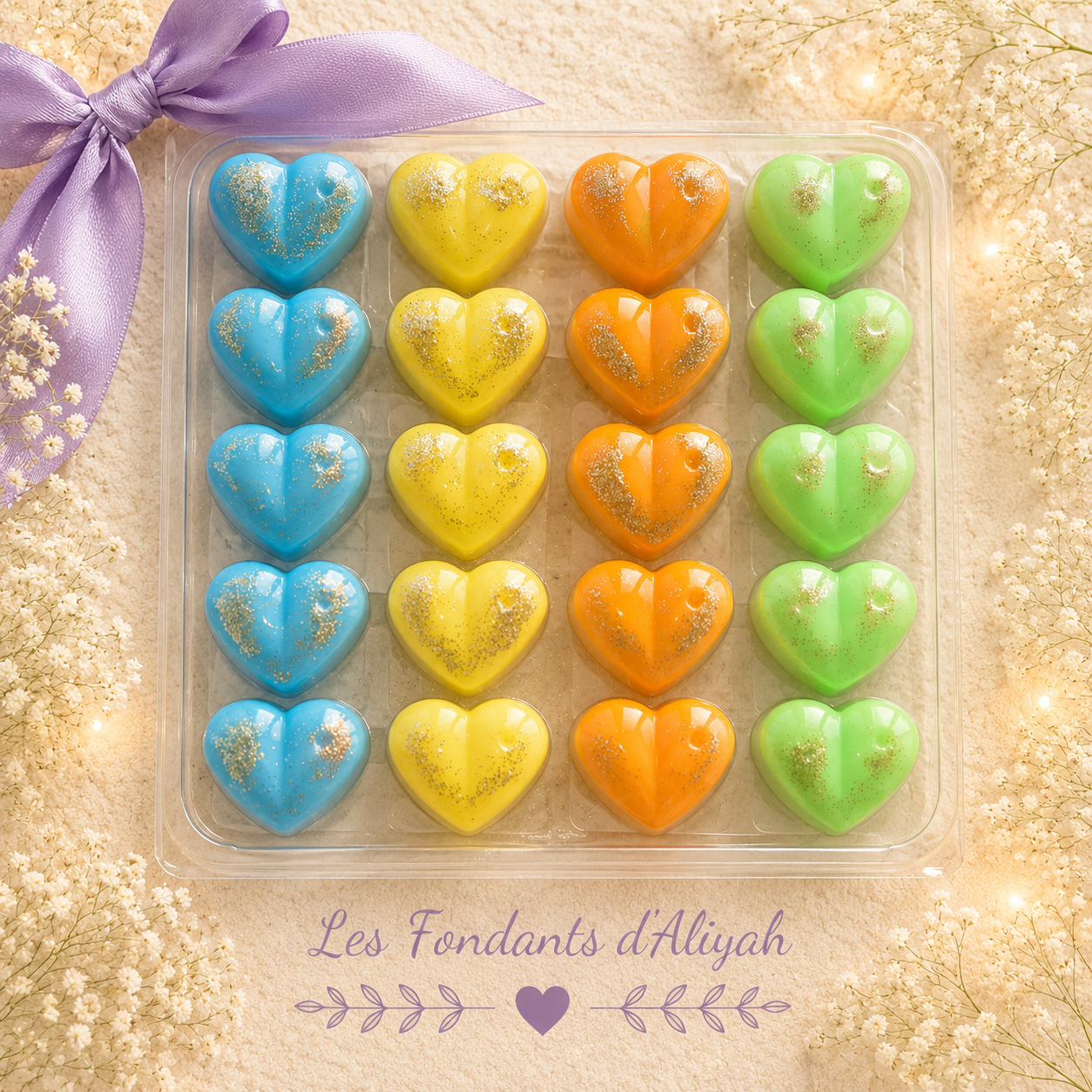 Coffret Clamshell – 20 Fondants Parfumés en Forme de Cœurs en cire végétale artisanale - Les Fondants d'Aliyah - Fondant parfumé