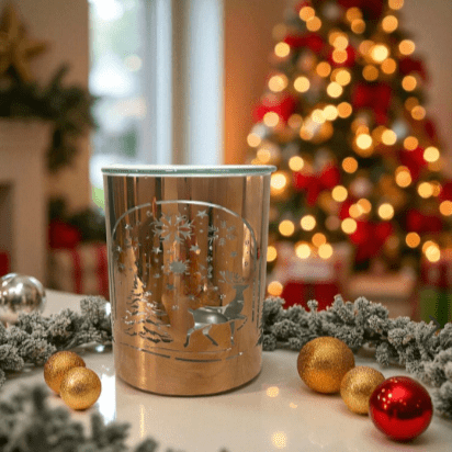Brûleur de cire parfumée Noël – Design Renne & Flocons – Effet Métallique – Ambiance Féérique - Les Fondants d'Aliyah - Brûle parfum