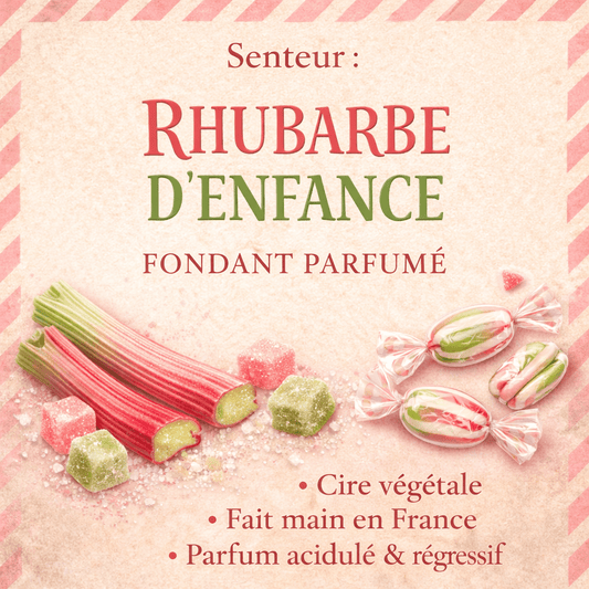 Fondant parfumé Rhubarbe d'enfance cire végétale artisanale - Les Fondants d'Aliyah - Fondants parfumés