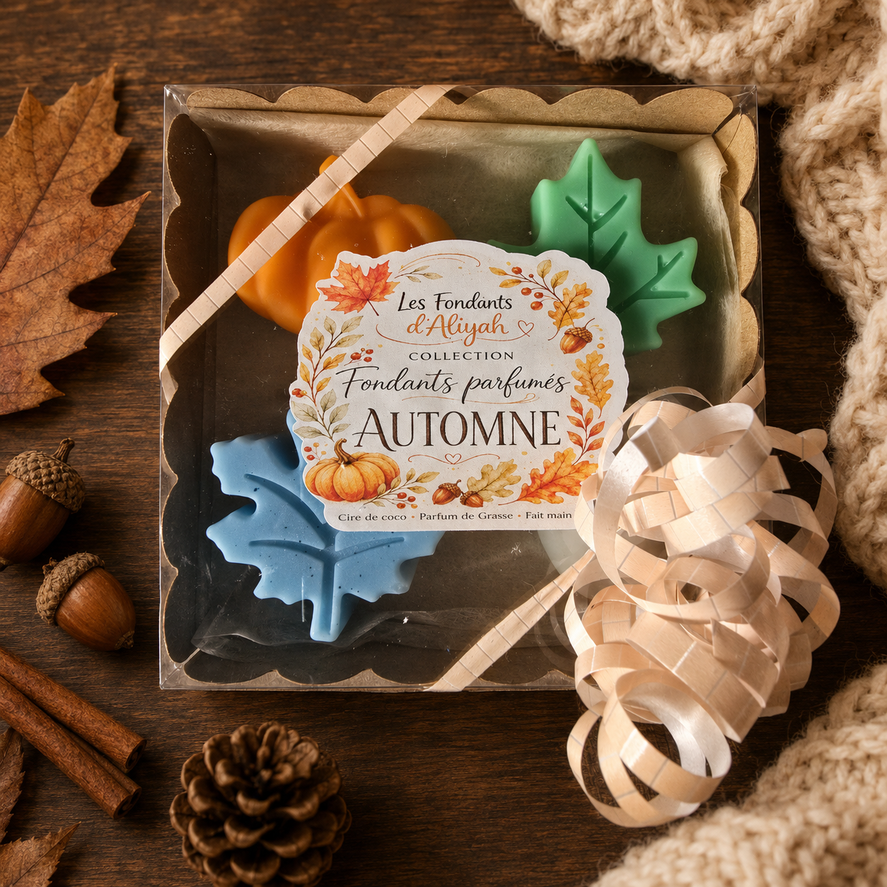 Coffret kraft de 4 fondants parfumés artisanaux de la Collection Automne Les Fondants d’Aliyah