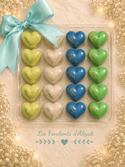 Coffret Clamshell – 20 Fondants Parfumés en Forme de Cœurs en cire végétale artisanale - Les Fondants d'Aliyah - Fondant parfumé