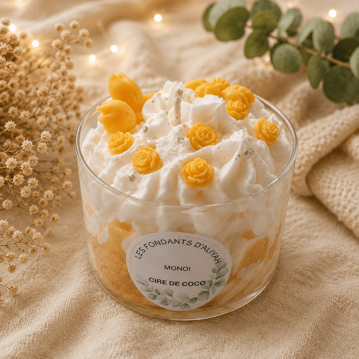 Bougie gourmande parfumée – Cire de coco – Bougie chantilly artisanale - Les Fondants d'Aliyah - Bougie parfumée