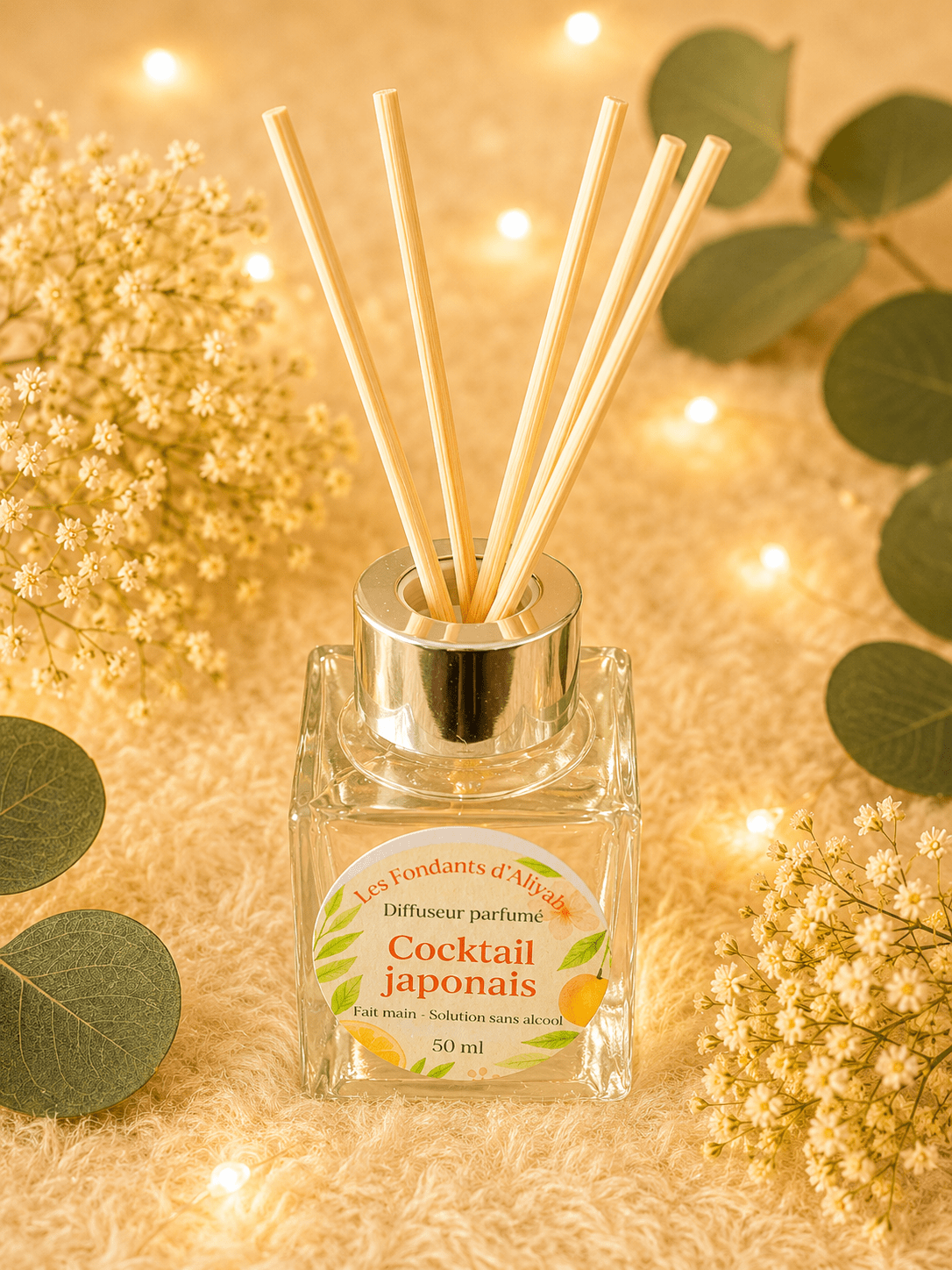 Diffuseur parfumé 50 ml – Parfum d’intérieur artisanal – Solution sans alcool – Senteurs de Grasse - Les Fondants d'Aliyah - Parfum d'ambiance