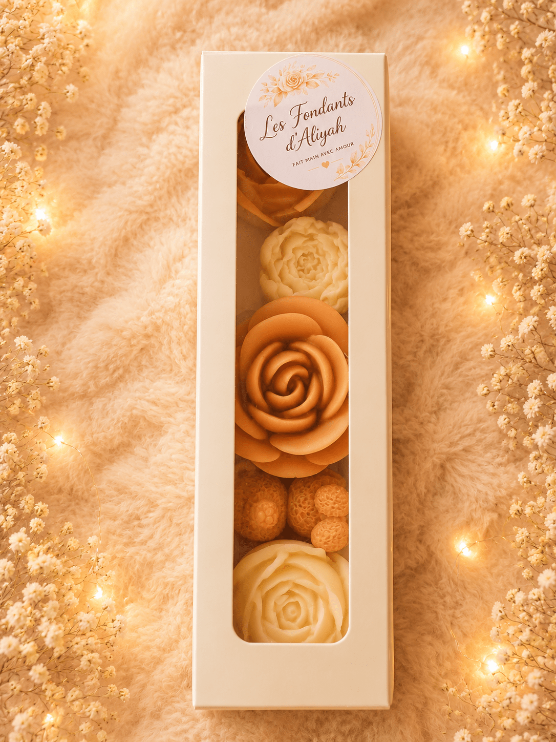 Coffret fondants parfumés fleurs – Cire de coco – Bouquet parfumé artisanal – Cadeau élégant – Fondants parfumés - Les Fondants d'Aliyah - Coffrets fondants parfumés