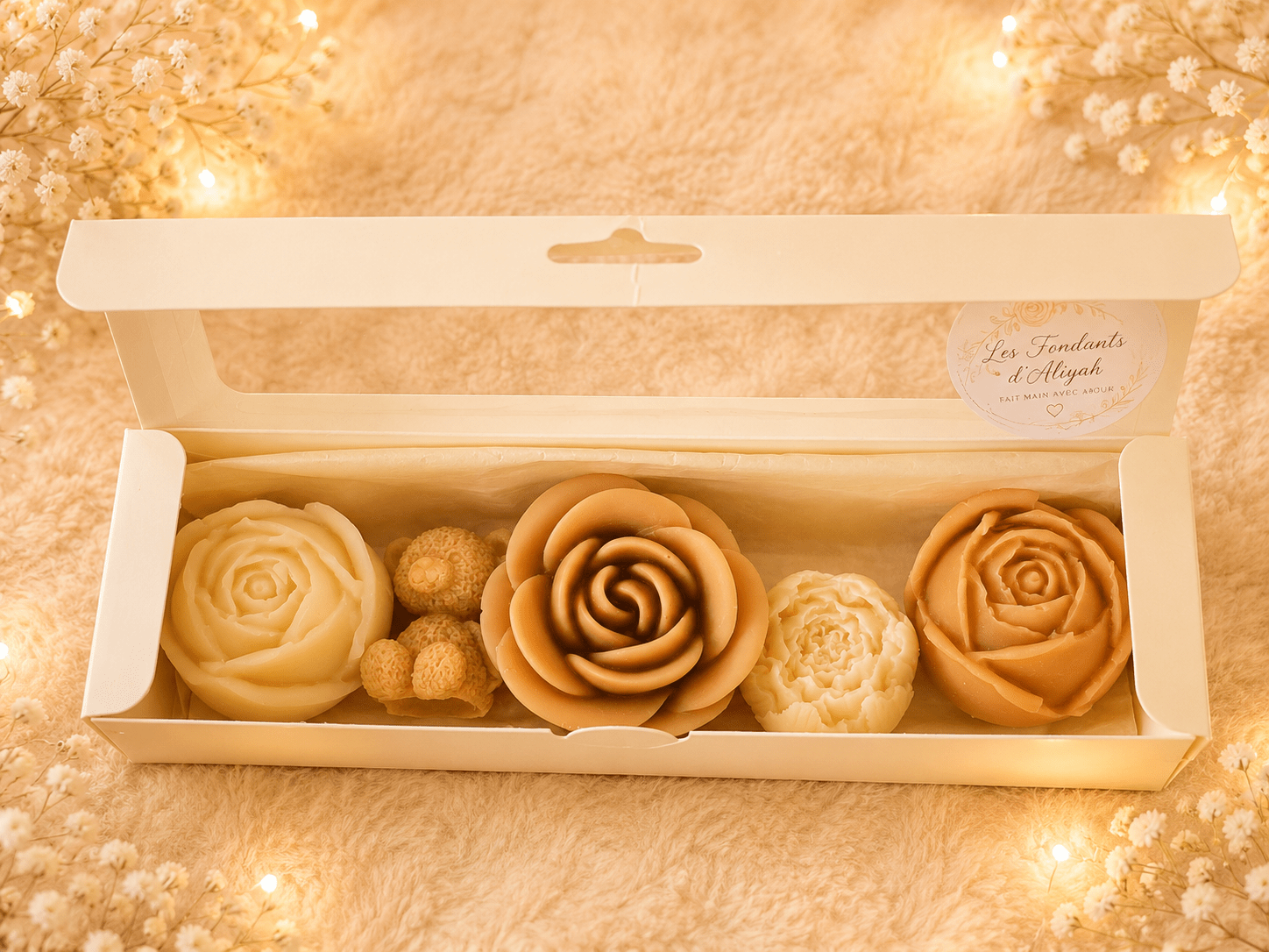 Coffret fondants parfumés fleurs – Cire de coco – Bouquet parfumé artisanal – Cadeau élégant – Fondants parfumés - Les Fondants d'Aliyah - Coffrets fondants parfumés