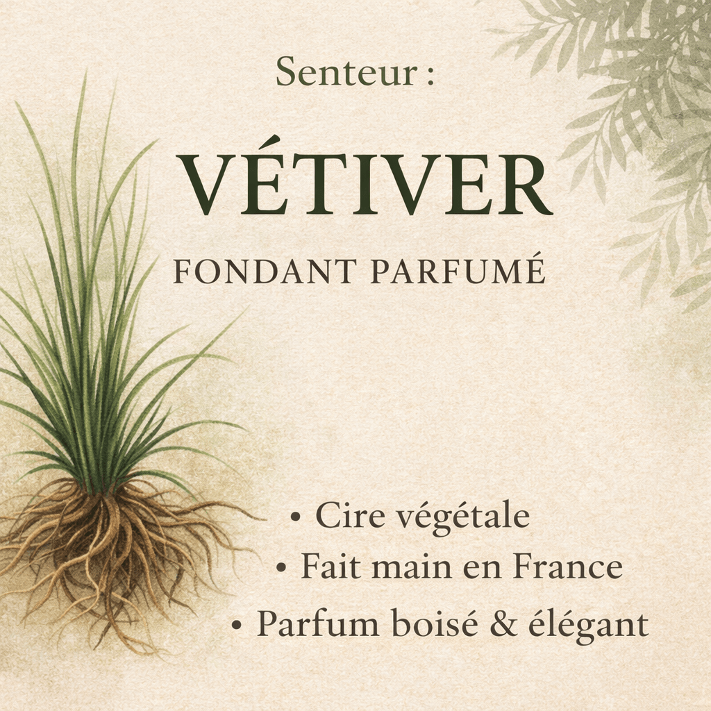 Fondant parfumé Vétiver Senteur boisée élégante cire végétale artisanale - Les Fondants d'Aliyah - Fondants parfumés