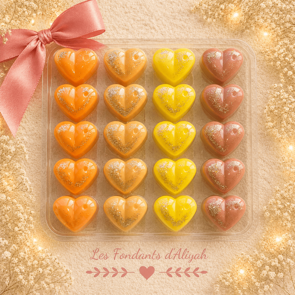 Coffret Clamshell – 20 Fondants Parfumés en Forme de Cœurs en cire végétale artisanale - Les Fondants d'Aliyah - Fondant parfumé