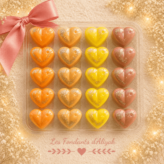 Coffret Clamshell – 20 Fondants Parfumés en Forme de Cœurs en cire végétale artisanale - Les Fondants d'Aliyah - Fondant parfumé
