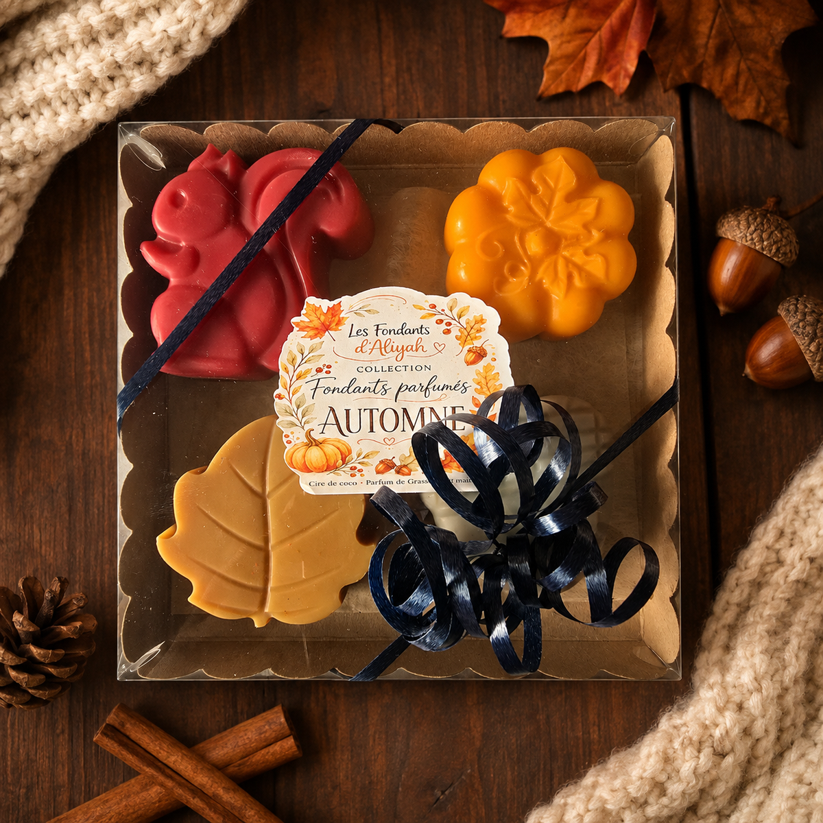 Coffret kraft de 4 fondants parfumés artisanaux de la Collection Automne Les Fondants d’Aliyah