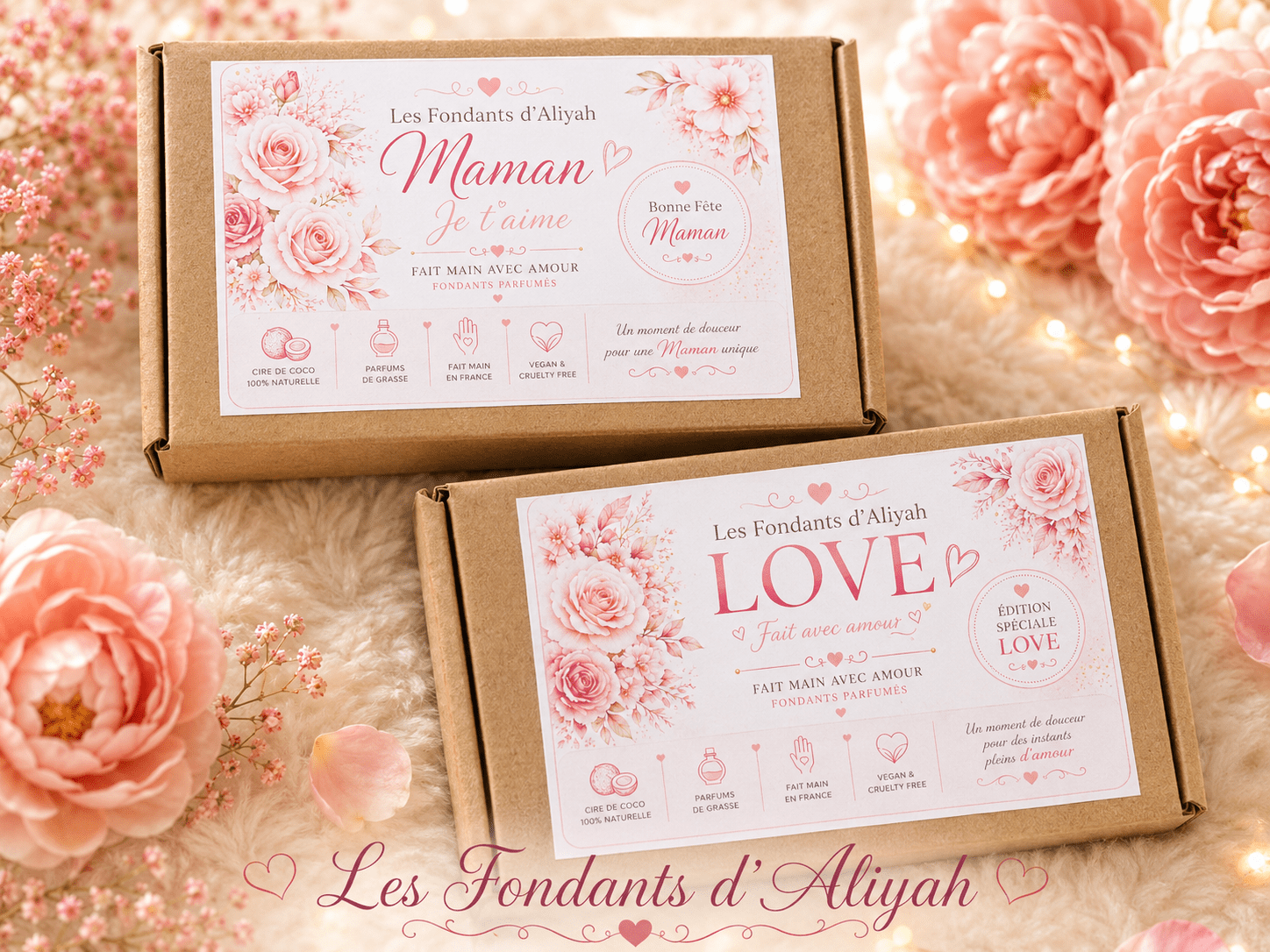 Coffret fondants parfumés "Maman Je t’aime" – Cadeau Fête des Mères – Cire de coco – Fait main - Les Fondants d'Aliyah - Coffrets fondants parfumés